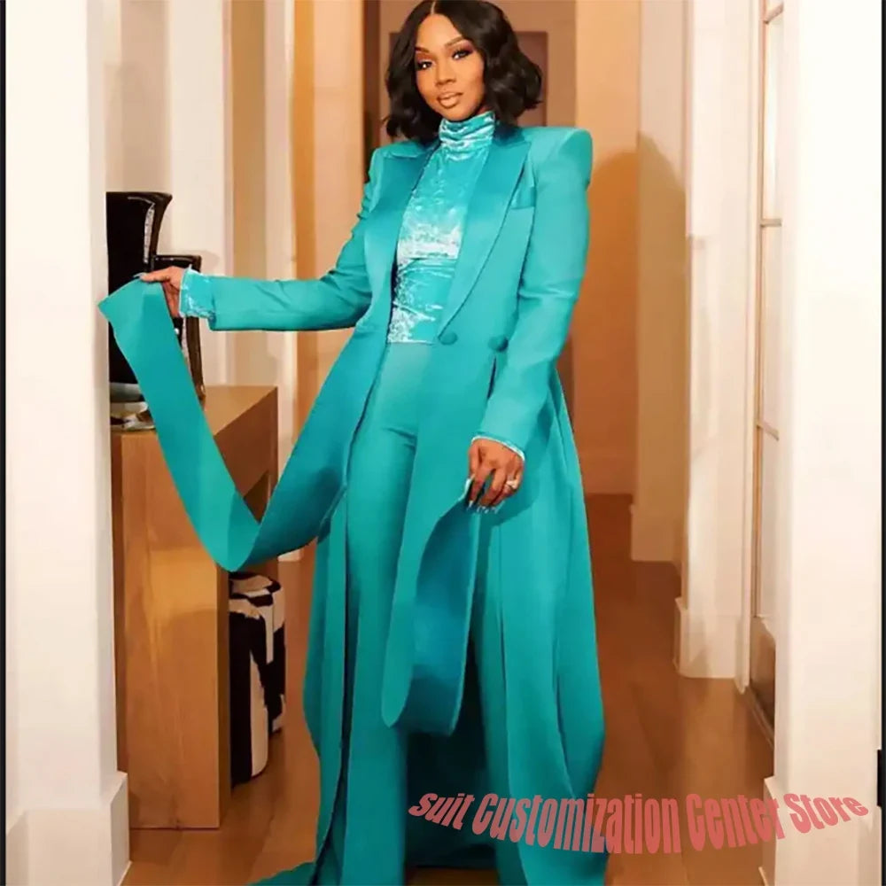 Sexy 2 Pieces Women's Suits Coat Three Breasted Slit Long Jacket Floor Length Overcoat Customized Simple Party Daily Outerwears