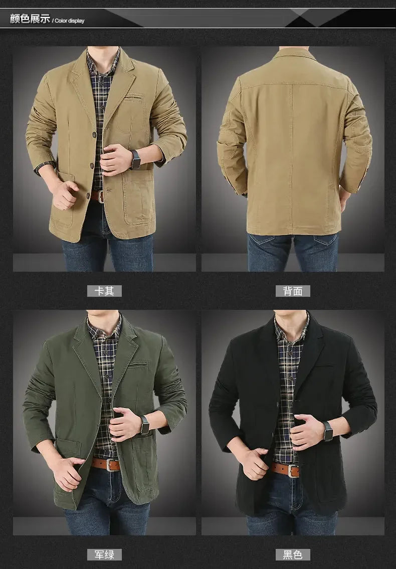 Blazer Pure Cotton Loose Men Fashion Business British Style Casual Three Button Cotton Casual Clothes Single West Coat Blazer