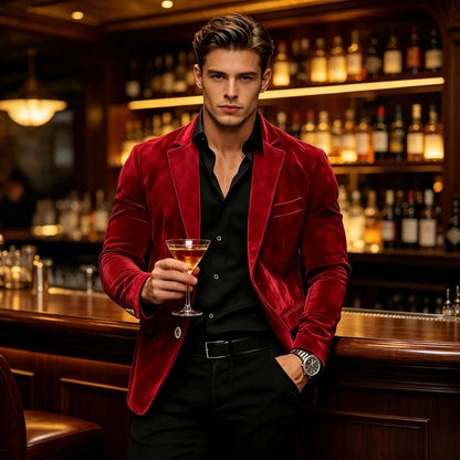 Men Suede Blazer Two Buttons Slim Fit Casual Formal Jacket Wedding Party Dinner Gentleman Sport Coat