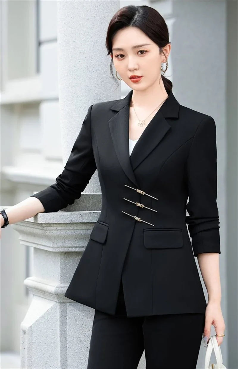 2025 Fashion White Red Black Blazer Jacket And Pant Suit Trousers Women Female Office Ladies Work Wear Formal 2 Piece Set