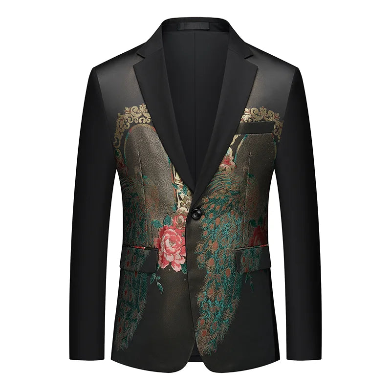 Men's Printed Suit Jacket – Paisley Floral Single Breasted Party Blazer for Men – Plus Size