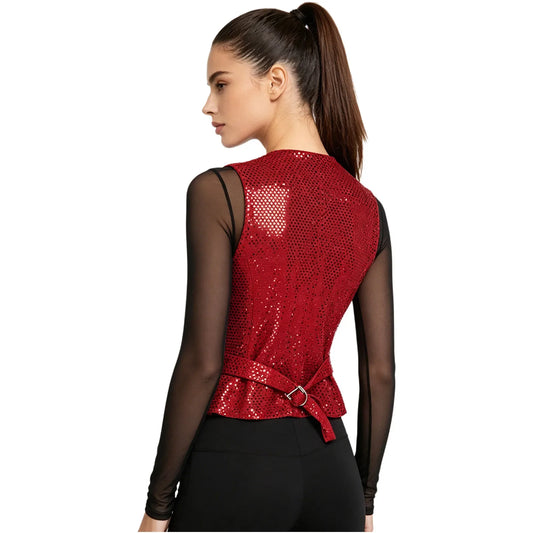 Womens Sequined Waistcoat Clubwear Music Festival 60s Disco Jazz Dance Cosutme Sleeveless Vests Nightclub Party Tops Rave Wear