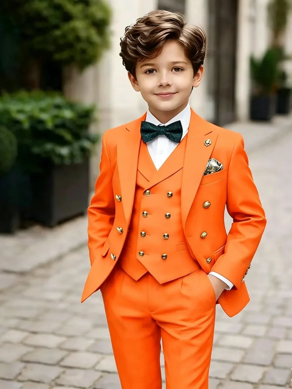 3 Pieces Boys Homecoming Suit Set 3 Pieces Banquet Party Wear Classic Peak Lapel Kids Slim Fit Tuxedo Wedding Ring Bearer Outfit