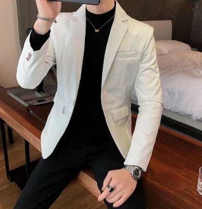 Thin Leather Man Suits and Blazers Simple Breasted Clothing Handsome Classic Menswear High Quality Coats Casual Jacket for Men