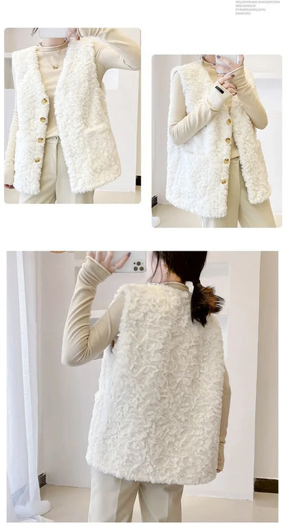 Lady Fashion Vest Outerwear Autumn Winter Female Imitation lamb Wool Waistcoat Coat Korean Women Rabbit 's Hair Sleeveless