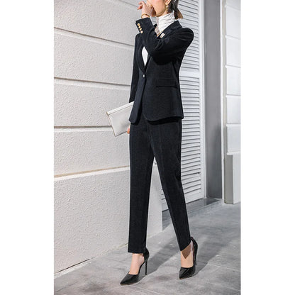 High Quality Fabric Corduroy Formal Women Business Suits OL Styles Professional Pantsuits Office Work Wear Autumn Winter Blazers