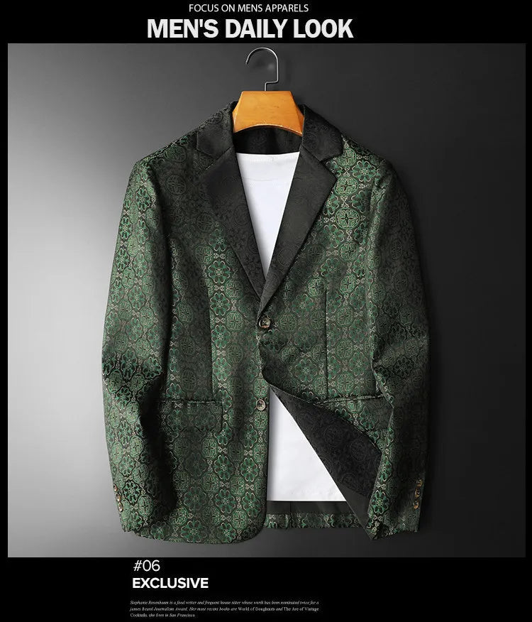 Luxury Vintage Jacquard Suit Jacket Men High Quality Casual Business Social Formal Jackets Banquet Party Host Wedding Blazers