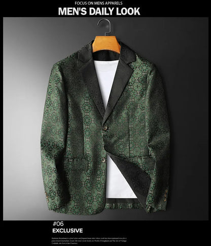 Luxury Vintage Jacquard Suit Jacket Men High Quality Casual Business Social Formal Jackets Banquet Party Host Wedding Blazers