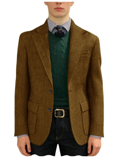 Men's Herringbone Tweed Blazer Classic Fit 2-Button Notch Lapel Flap Pockets Suit Jacket Casual Daily Business Men Sport Coat