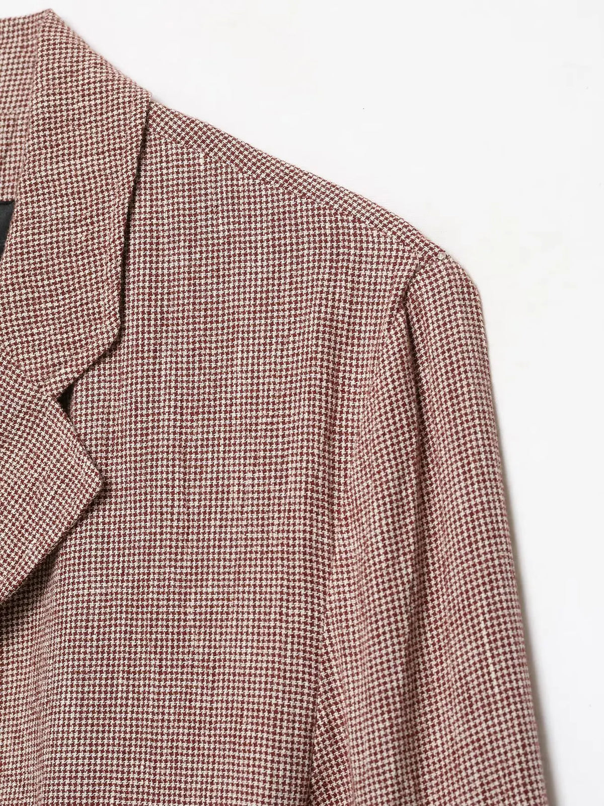 Casual Women Houndstooth Linen Blazer 2026 Spring Autumn Elegant Female Long Sleeves Lapel Collar Office Slim Suit Outerwear