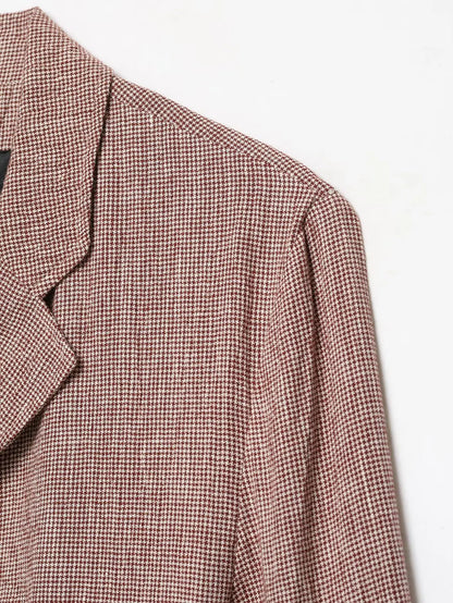 Casual Women Houndstooth Linen Blazer 2026 Spring Autumn Elegant Female Long Sleeves Lapel Collar Office Slim Suit Outerwear