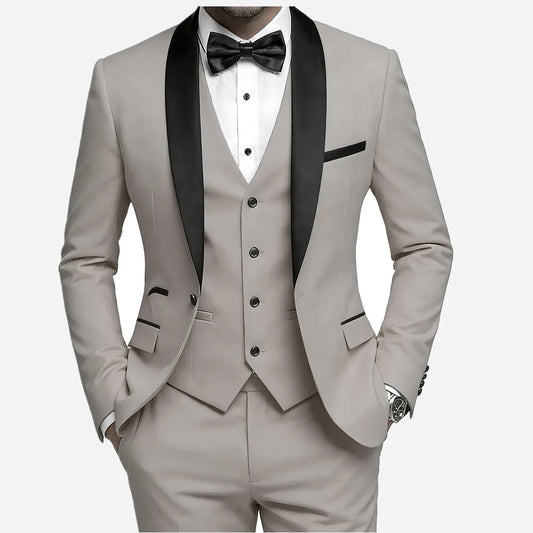 Men's Single Breasted Business Casual Suit Set | Regular Fit, Lapel Collar, Solid Color, Smart Casual for Wedding & Formal Occasions