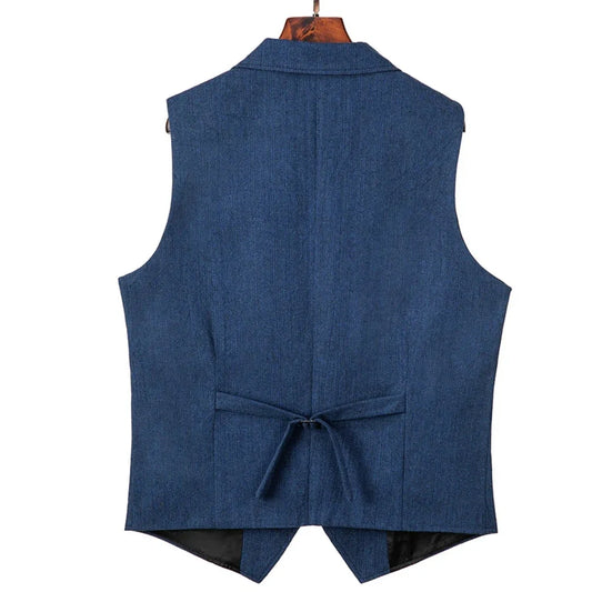 Men's Herringbone Suit Vest – Single Button Lapel Waistcoat for Wedding & Formal Events