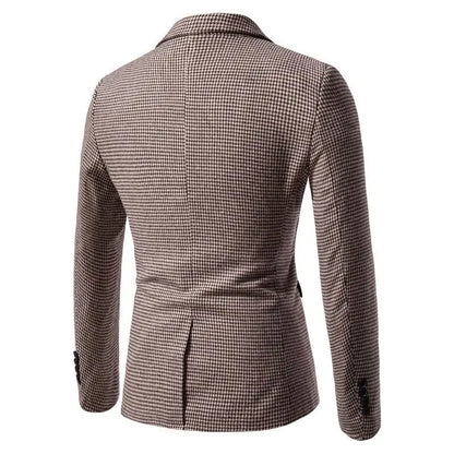 KIDWHXR 2026 Autumn Man Blazer Retro Plaid Single-breasted Male Outerwear Slim Long Sleeve Business Casual Men Suit Jacket