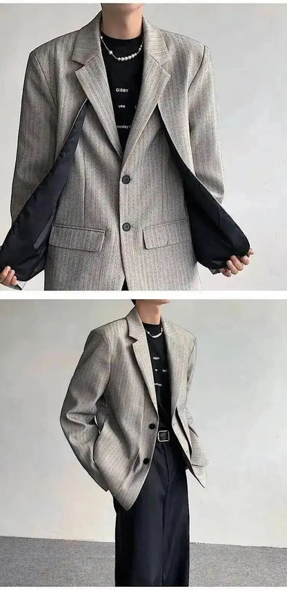 Layer Original Fake Design Two Piece Blazer Double Coat Men's 2025 Spring Elegant Temperament Stripe Casual Jacket JY7367