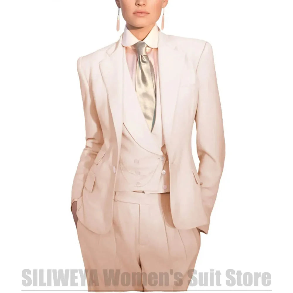 Women's Suit Three Piece Formal Office Blazer Vest Trousers Set Elegant Single Button Solid Color Wedding Party Casual Suits