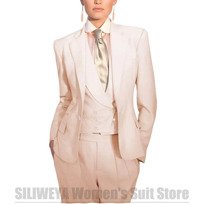 Women's Suit Three Piece Formal Office Blazer Vest Trousers Set Elegant Single Button Solid Color Wedding Party Casual Suits