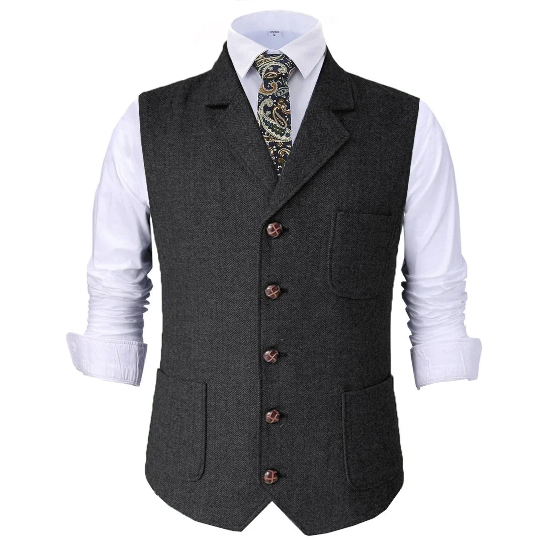 Men Vest Herringbone Lapel Single Breasted Waistcoat for Wedding and Business