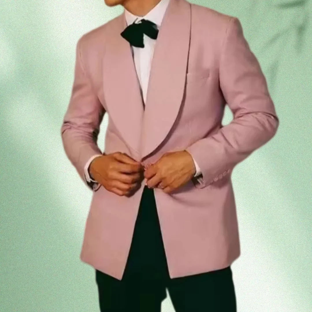 Blazer Rosa de Estilo Pasarela para Hombre, Chaqueta Corte Delgado Tela Sólida con Abertura Trasera, Ideal para Boda, Gala y Fie