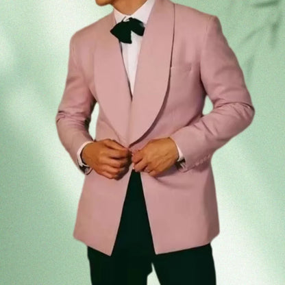 Blazer Rosa de Estilo Pasarela para Hombre, Chaqueta Corte Delgado Tela Sólida con Abertura Trasera, Ideal para Boda, Gala y Fie