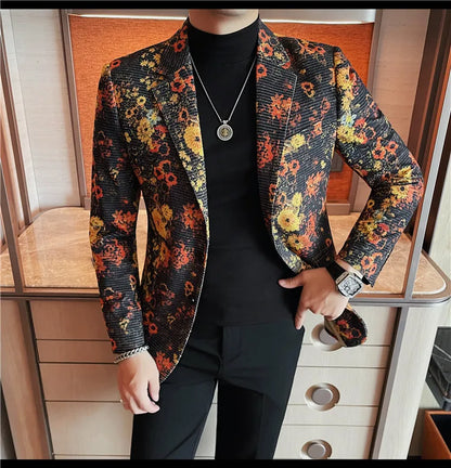 Luxury Art Jacquard Suit Jacket for Men Korean Version Business Casual Blazers Slim Fit Wedding Groom Social Dress Coats M-4XL