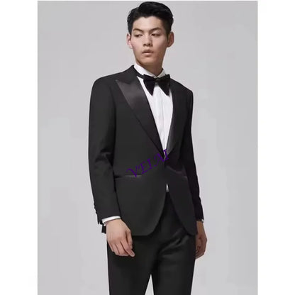 Men's Black Slim Fit 2-Piece Formal Suit Lapel Sports Jacket with Pants for Party Dance Business Wedding