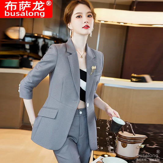 Green Suit Jacket for Women2023Spring and Autumn New High Sense Temperament Goddess Style Professional Tailored Suit SuitOLAutum