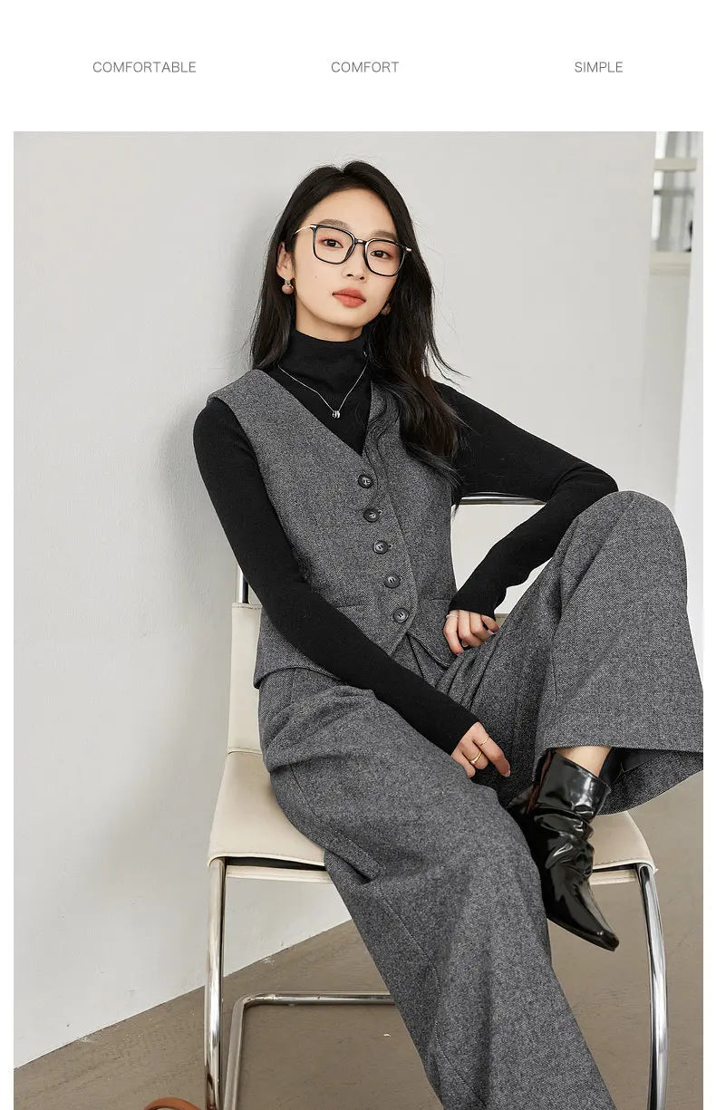 Dark Gray Wool Blend Blazer 2026 Autumn Winter New Fashion Office Lady Elegant Coat Casual Loose-fit Female Jackets M9353