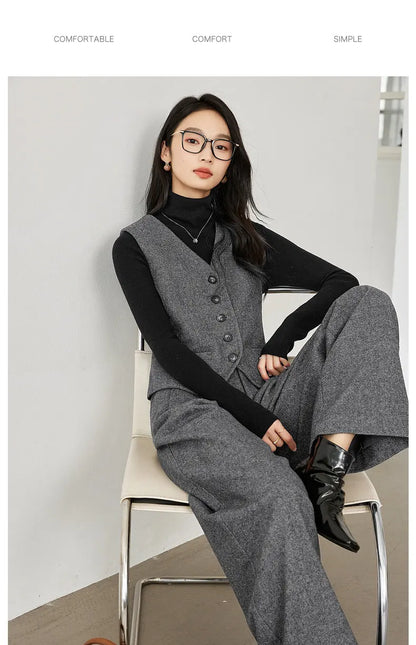 Dark Gray Wool Blend Blazer 2026 Autumn Winter New Fashion Office Lady Elegant Coat Casual Loose-fit Female Jackets M9353