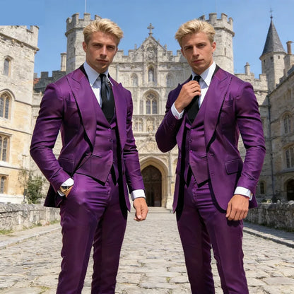 Fashion Business Suits for Wedding Party Groom 3PCS Men's Formal Tuxedo Set with Peaked Lapel Blazer Vest Pants