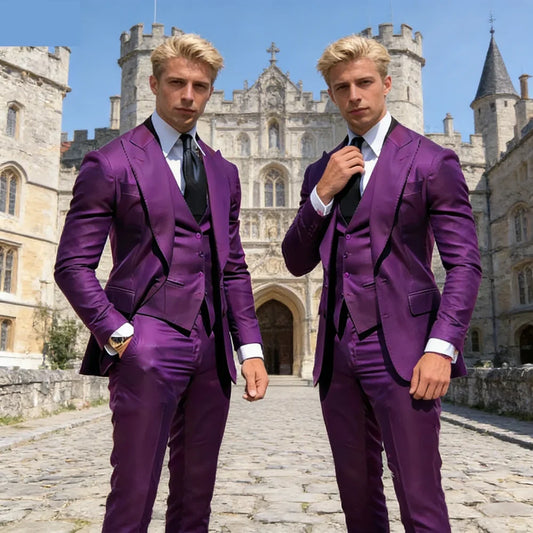 Costume d'affaires élégant pour fête de mariage, costume de smoking formel 3 pièces pour homme avec blazer à revers pointus, gilet et pantalon
