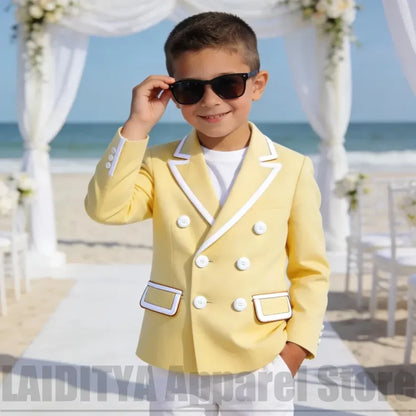 Boys Formal Suit 2 Piece Double Breasted Blazer with White Trousers Fashion Outfit For Daily Casual Page Boy Wedding Party