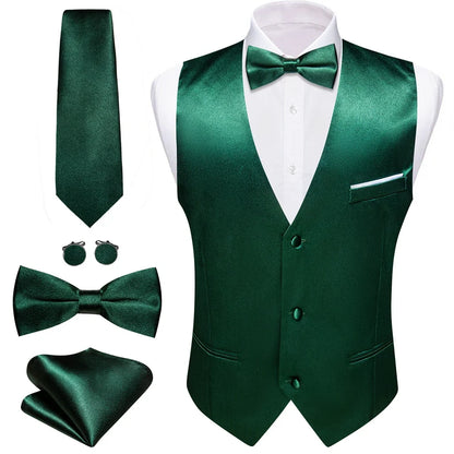 Men's Suit Vest 5-Piece Set – Solid Color V-Neck Waistcoat with Tie, Bow Tie, Pocket Square & Cufflinks for Wedding & Business
