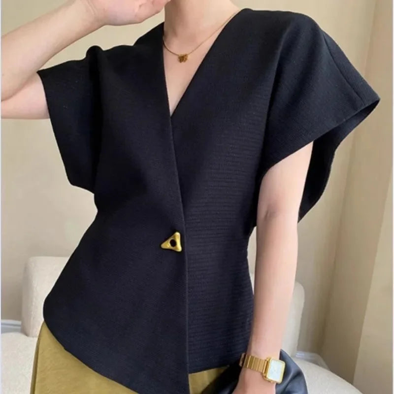 French Ladies Fashion One Button Vest Suit Women V-neck Casual Irregular Sleeveless Summer Femme High End Cardigan Waistcoat Top