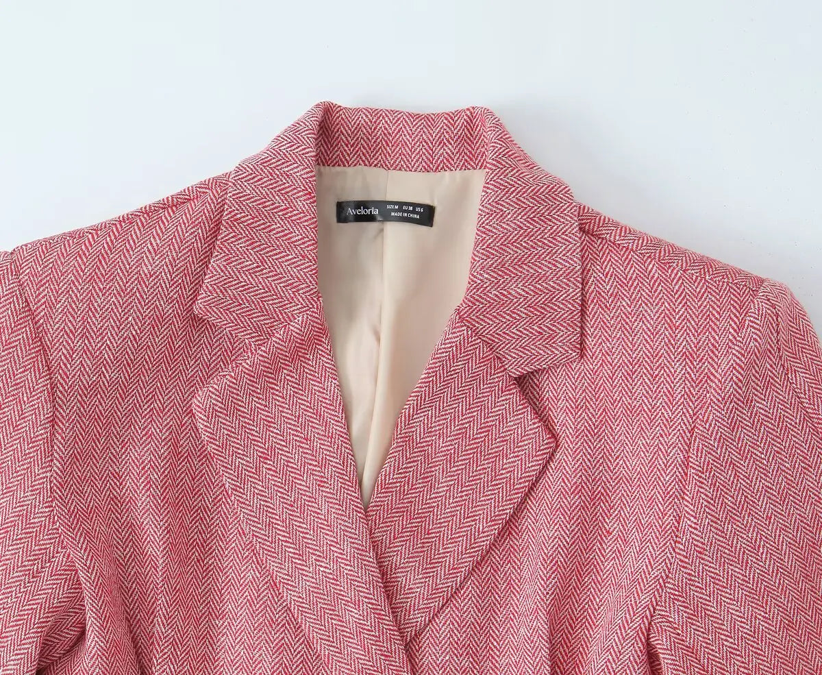 Woman Early Fashion Double Breasted Decoration Waist Blazer Female Spring Slim Long Sleeves Turn-down Collar Commuting Coat