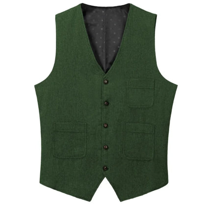 Men's Vest Herringbone Single Button Waistcoat for Wedding Business Casual