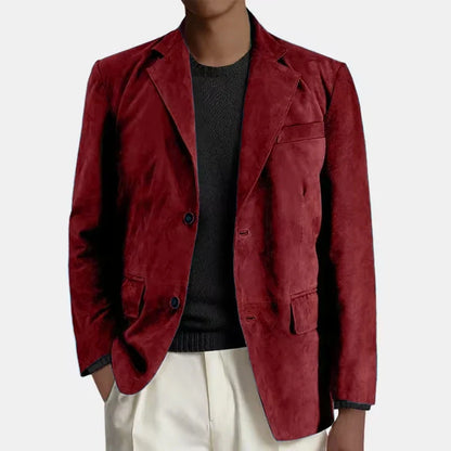 Men's Faux Suede Blazer – Retro Notched Lapel Single-Breasted Jacket for Wedding, Business & Daily Wear
