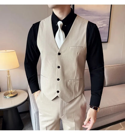 Men's 3-Piece Slim Fit Suit Set – Jacket, Vest & Pants for Wedding, Prom & Business