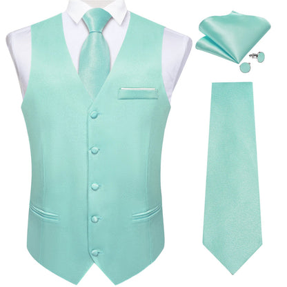Men's Satin Suit Vest Set with Tie Handkerchief and Cufflinks for Wedding and Prom