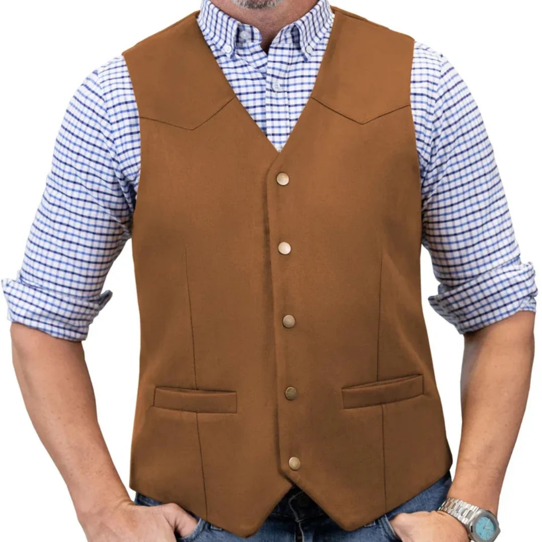 Men's Vest Single Button V-Neck Waistcoat in Gold Suede Velvet for Weddings & Formal Events