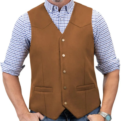 Men's Vest Single Button V-Neck Waistcoat in Gold Suede Velvet for Weddings & Formal Events