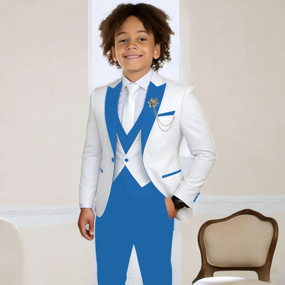 White Suit for Boys Fashion Formal Flower Boys Wedding Tuxedos 3-Piece Set (Jacket Pants Vest) Party Slim Fit Suit Kids Clothes