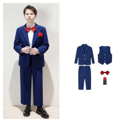 Children's Spring Autumn Blazer Set For Wedding Kids Jacket Vest Pants Bowtie+Pocket Towel 5Pieces Formal Birthday Party Wear