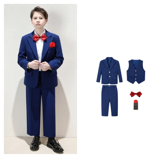 Children's Spring Autumn Blazer Set For Wedding Kids Jacket Vest Pants Bowtie+Pocket Towel 5Pieces Formal Birthday Party Wear
