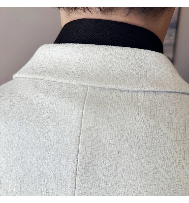 Vintage Suede Line Bronzing Striped Suit Coats 2025 Autumn New High Quality Men Slim Business Social Formal Suit Coats Tailcoat
