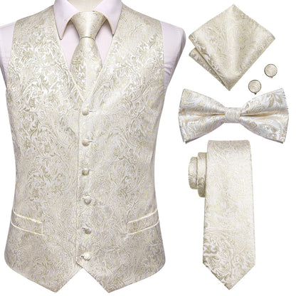 Men's Suit Vest Set – Broadcloth Waistcoat with Tie, Bowtie, Hanky & Cufflinks for Weddings & Office