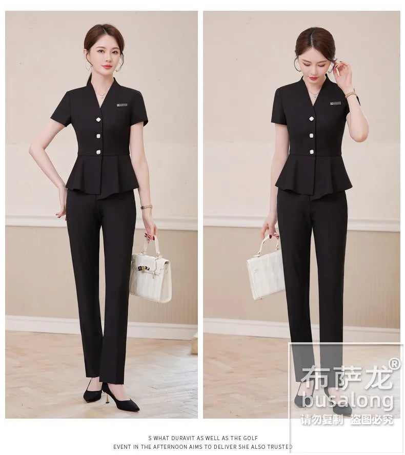 Short Sleeve Suit Professional Set Summer Hotel Management Front Desk Reception Manager Workwear Waiter Uniform Formal Wear