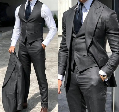 Classy Wedding Tuxedos Suits Slim Fit Bridegroom For Men 3 Pieces Groomsmen Suit Male Cheap Formal Business  (Jacket+Vest+Pants