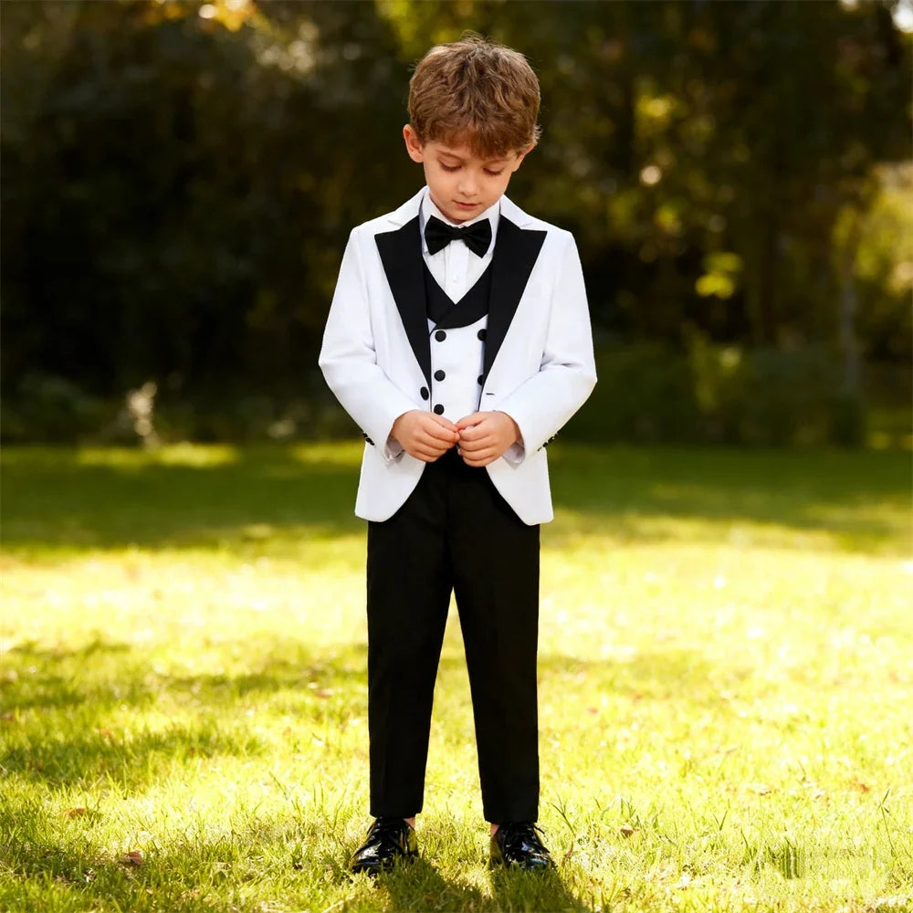 Boys Formal Suit Set | Blazer Vest Pants Bow Tie | Wedding & Party | Red, White, Royal Blue | Ages 3–14