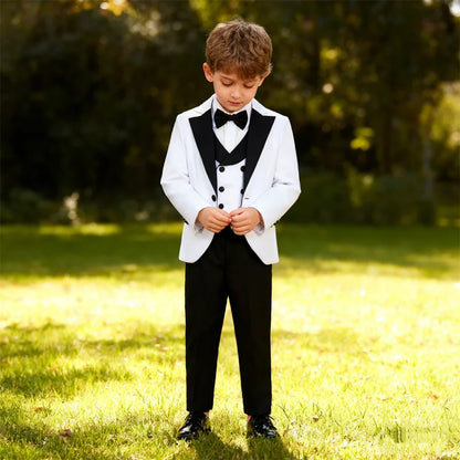 Boys Formal Suit Set | Blazer Vest Pants Bow Tie | Wedding & Party | Red, White, Royal Blue | Ages 3–14